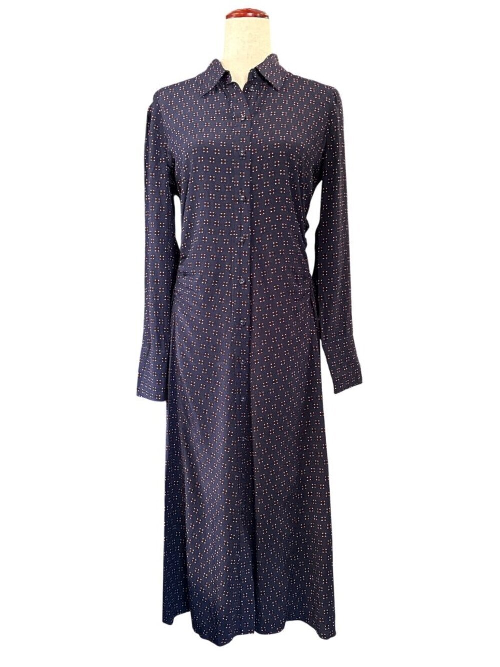 Madewell Ruched Midi Shirtdress~Size 0~Navy Foulard Easy Fit Print NWT L5 10